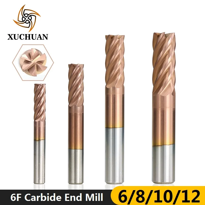 

1pc 6-12mm 6 Flute TiCN Coated Tungsten Carbide End Mill HRC 55 Router Bit for CNC Machine End Milling Cutter