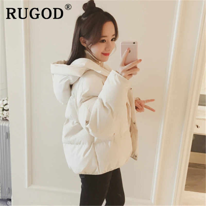 RUGOD/осень-зима, однотонное хлопковое Женское пальто в Корейском стиле, короткое, стильное, милое, студенческое, свободное, уличная,, плюс размер, стеганое пальто