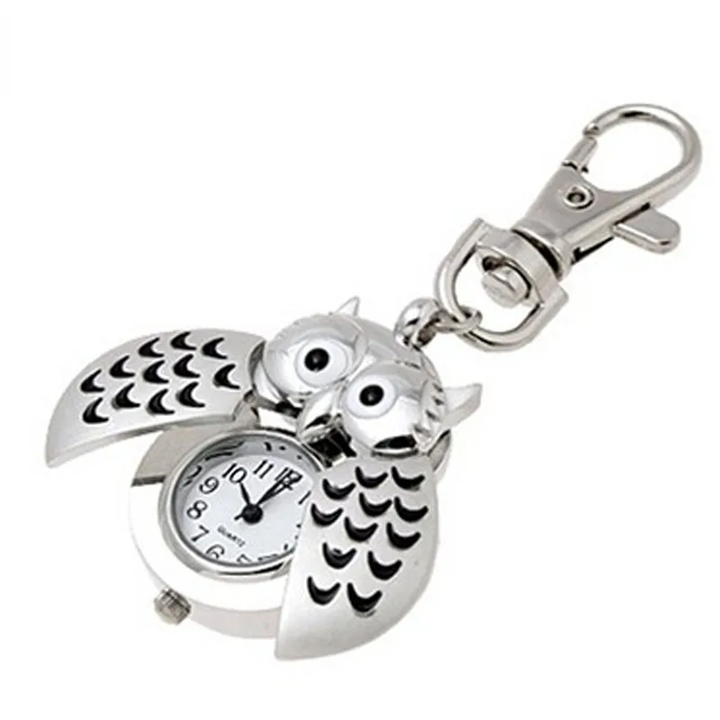 

New Mini Metal Key Ring owl double open Quartz Watch Clock- Silver 2019 Clock reloj mujer zegarek damski Q
