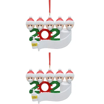 

2Pcs Christmas Party Decoration Gift Santa Claus with Mask Personalized Hanging Ornament Pandemic -Social Distancing