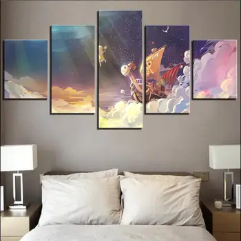 

5 Pieces Melly Ship Canvas Wallpapers One Piece Animation Posters Sky And Fairy Picture Cartoon Painting For Home Room Decor Art