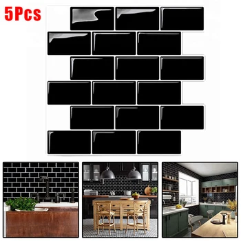 

5Pcs Tile 3D Mosaic Wall Sticker Decal DIY Kitchen Bathroom Decor Household Adornment Wall Stickers On The Wall Decor
