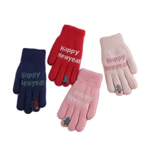 Высокое качество, детские зимние толстые теплые мягкие вязаные перчатки, модные плюшевые перчатки для девочек, милые детские перчатки с котом, От 6 до 9 лет