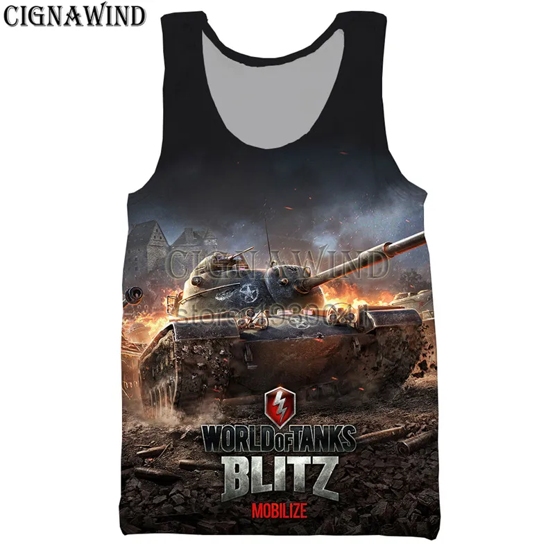 Новое поступление, модный топ на бретельках в стиле игры World Of Tanks, мужские и женские топы, Забавный 3D жилет с принтом, повседневные безрукавки унисекс