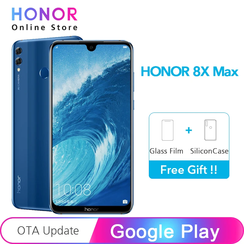 Google Play Honor 8X8 X Max 64 Гб/128 ГБ 5000 мАч большая батарея восьмиядерный смартфон Snapdragon 636 с