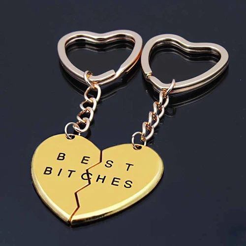JETTINGBUY 1Pair Friendship Forever Keychain Heart Pendant Pieces Broken Two Best Bitches Keyrings For Women Jewelry Gold Silver | Украшения