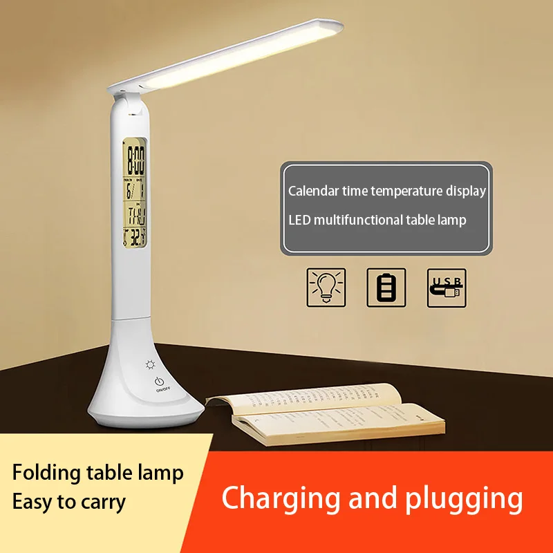 

Led Perpetual Calendar Desk Lamp Eye Protection Office Study Dormitory Artifact Charging Small Desk Lamp Bedroom Bedside Lamp