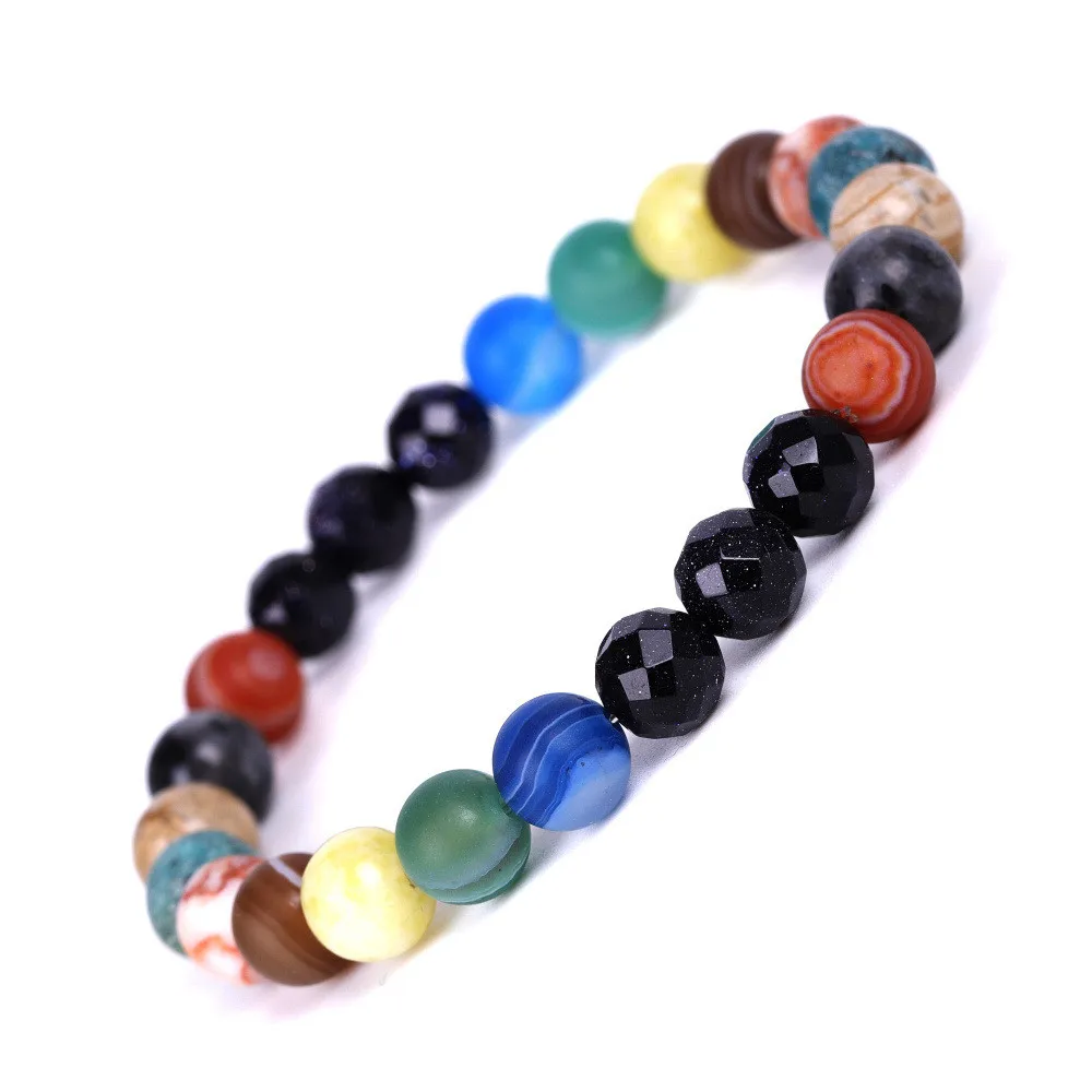 8mm Faceted Натуральный хрусталь камень бусины браслет Вселенная восемь растений галактика солнечная система браслеты для мужчин или женщин Прямая поставка - Окраска металла: 8mm Faceted