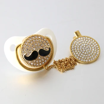 

Mustache Bling Pacifier with Chain Beaded White Luxury Pacifier Clip Set Elegant Rhinestone Pacifier Clip Set Mustache Pacifier