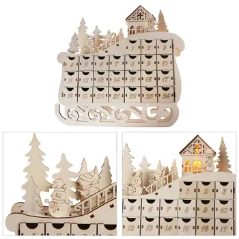 

Sleigh Wooden Advent Calendar Countdown Christmas Decor 24 Drawer with LED Light 53CA