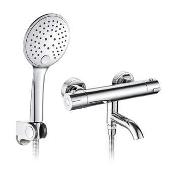 

HOTBEST Thermostatic Shower Faucet Round Wall Mounted Adjustable Bathroom Shower System Mixer Chrome Bathing Faucets Set