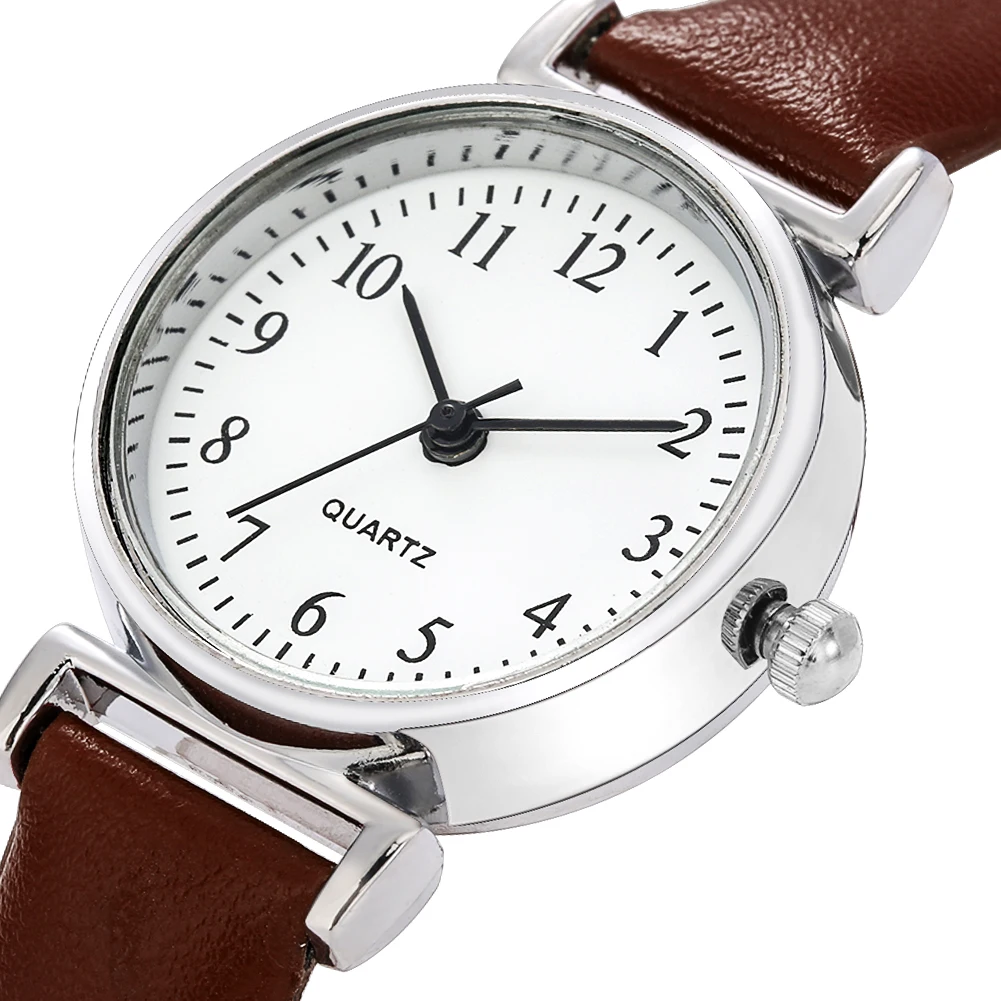 Business Women Quartz Watch Noble Brown Leather Strap Watch Silver Bracelet Ladies Christmas Gifts Set with Box for Mother