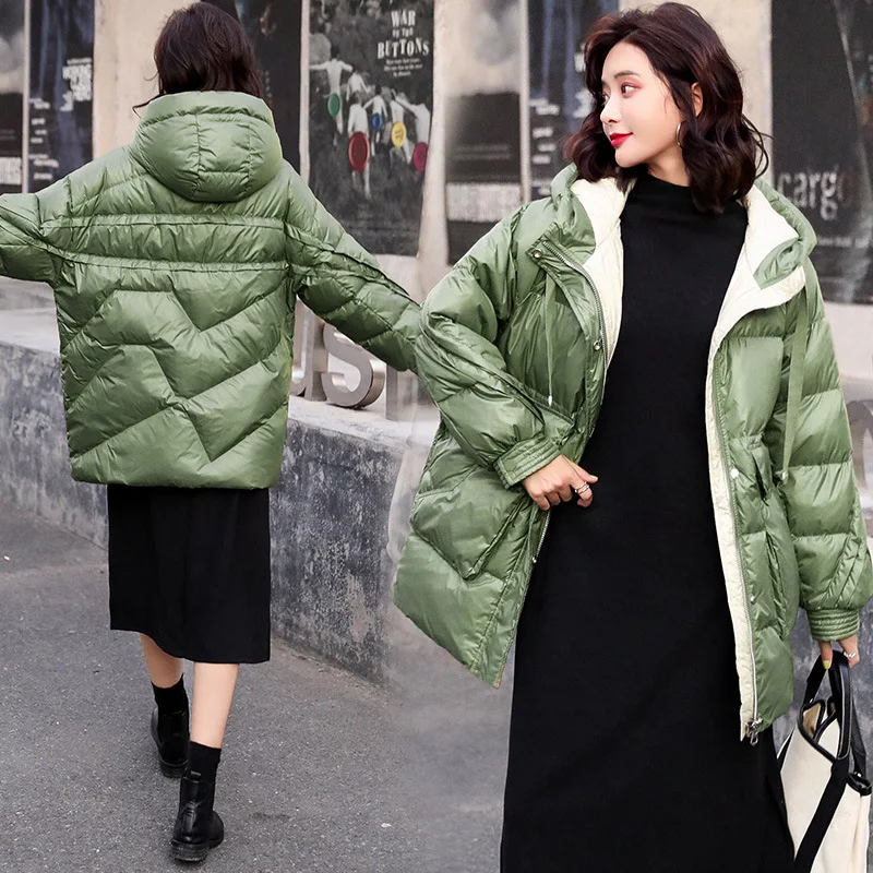 

Simple-Style Bread Cotton Coat Women's 2019 Winter New Style Korean-style Mid-length Warm Hooded Cotton Overcoat Versatile