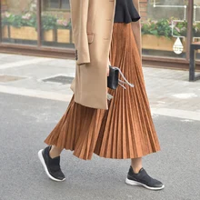 Распродажа, юбка средней длины, длинная Плиссированная юбка, двухслойная винтажная юбка для женщин, зима-осень, замшевая юбка с высокой талией для женщин