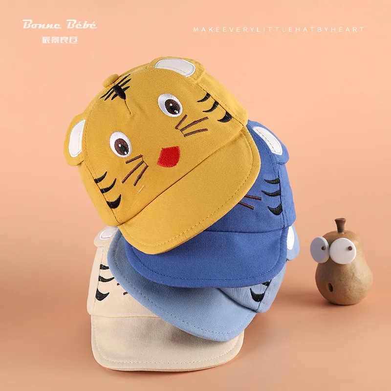 

2020 Spring Baby Pure Cotton Cute Little Tiger Soft Eaves Brim College Style Sun-resistant cap baby hats