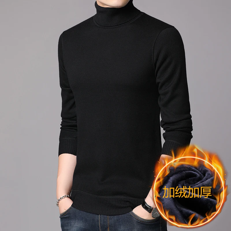 2019 Winter Men's Sweater Solid Color Knit Turtleneck Pullover Plus Velvet Thicken Warm Wild Men's Knit Sweater 2019 Winter Men's Sweater Solid Color Knit Turtleneck Pullover Plus Velvet Thicken Warm Wild Men's Knit Sweater