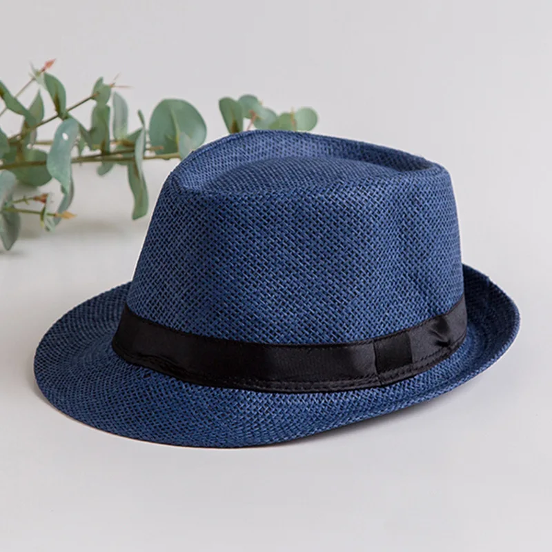 Хит, унисекс, женская, мужская мода, летняя, повседневная, трендовая, Пляжная Соломенная Панама джазовая, шляпа, ковбой, фетровая шляпа, Гангстерская Кепка - Цвет: Blue