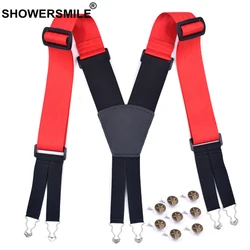 SHOWERSMILE Wide Suspenders 5cm Mens Braces for Trousers High Quality Plus Size 6 Buckles X Back Casual Elastic Male Pants Strap