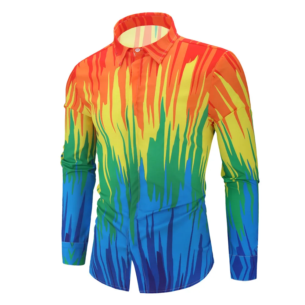 

New Tops men's casual shirt 3D Rainbow style printing Floral pattern men fashion Edition long sleeve Shirt