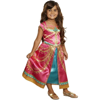 

Girls Aladdin Jasmine Princess Dress Kids Halloween Costume Pink Fuchsia Fancy Outfit