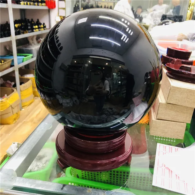 Pssopp Bola de cristal obsidiana preta com base, bola de cristal de 40 mm  para decoração de casa