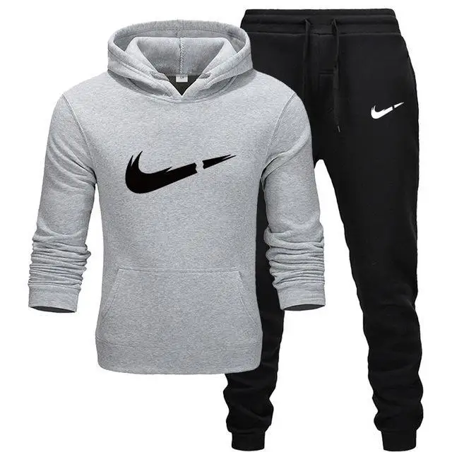 New Fashion Hoodies Men Sport suit Sweatshirt+Sweatpants Suits Casual Long Sleeve Pullover Hoodie clothing - Цвет: gray-black-HB