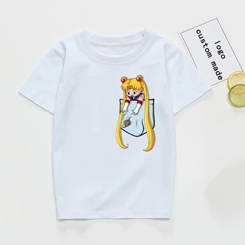 

Funny Pocket Sailor Moon Tshirt Kids Clothes Girls Shirt Short Sleeve Summer Breathable Boy Tshirt Anime Toddler Tops Tee White