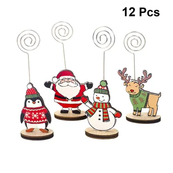 

12pcs Memo Clip Snowman Christmas Decorative Photo Display Card Holders Photo Stand for Party Christmas Banquet