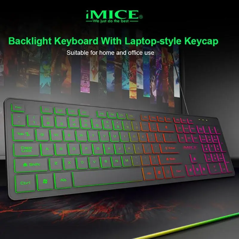 IMICE AK-200 USB Проводная игровая клавиатура с подсветкой 104 клавиш Мембранная клавиатура для компьютера, ПК, настольного компьютера, ноутбука, игровые клавиатуры