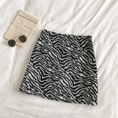 Leopard black Зимняя Осенняя модная женская Мягкая шерстяная облегающая мини-юбка с высокой талией и принтом зебры леопардовой расцветки - Цвет: Leopard black
