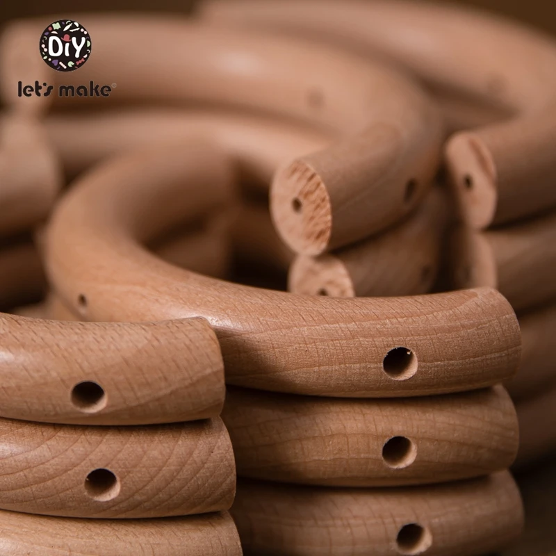 Let's Make 10pcs Baby Teether Wooden Ring Beech Half Ring With Hole 48*96mm Natural Wood Teething DIY Craft Accessories BPA Free