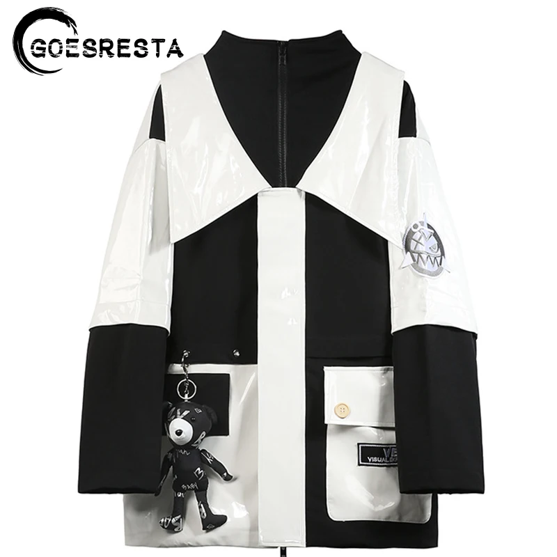 2020 New Brand Hip Hop Autumn Winter Leather Jacket Men Oversized Fashion Doll Pendant Streetwear Coat Long | Мужская одежда