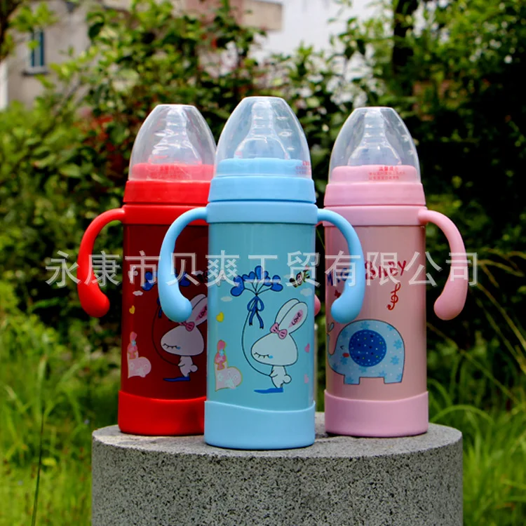 

Dual Purpose Insulating Milk Bottle Infant Stainless Steel Feeding Bottle Children Harness Handle Straw Double Layer Thermal Mug