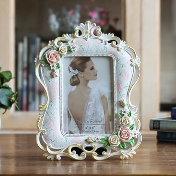 

Europe Style Resin Carved Picture Frame Wedding Gift Floral Decor Photo Frames on Desktop Coloured Frames for Couple Photos 5