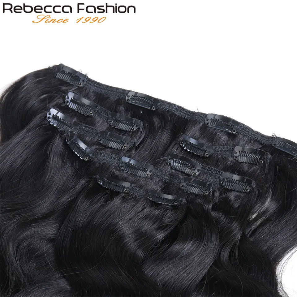 Rebecca Hair 7Pcs/Set 120g Body Wave Remy Clip In Human Hair Extensions Full Head 12-24 Inch Color #1B #613 #27/613 #6/613