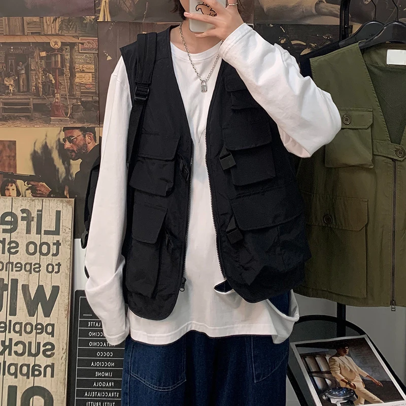 2022 moda uomo Gilet da uomo Streetwear Cargo Vest Hip Hop giacca senza  maniche Gilet militare multi-tasca cappotto all'aperto - AliExpress Men's  Clothing
