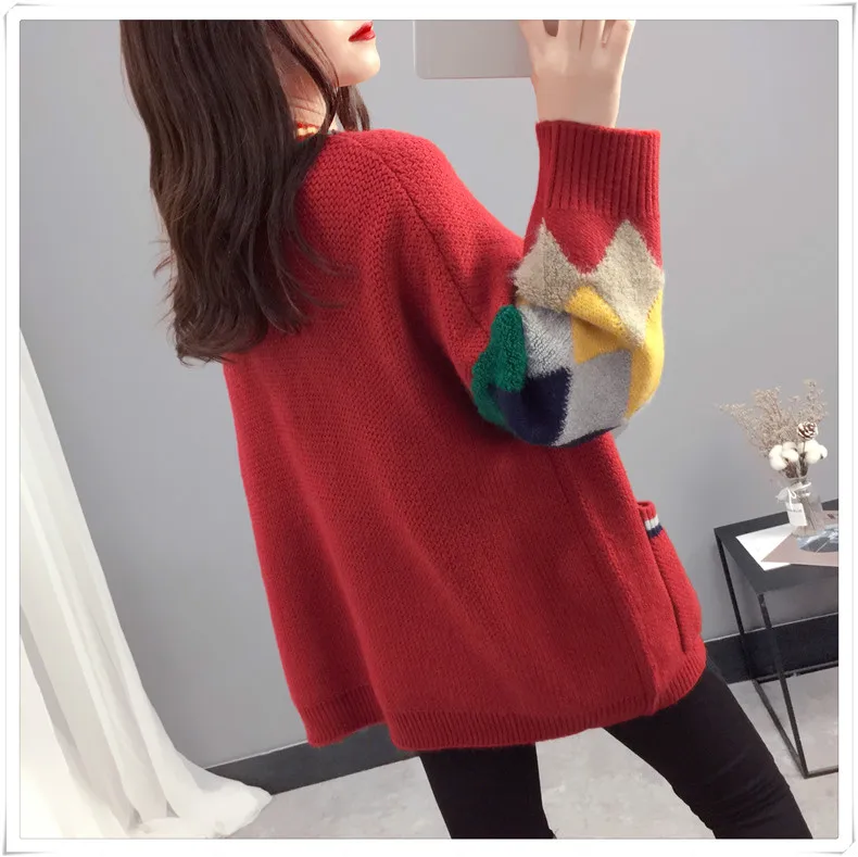 Neploe Woman Sweater Cardigan Hit Color Printing Knitting Coat Long Sleeve V-neck Jacket Korean Causal Loose Cardigans 55404