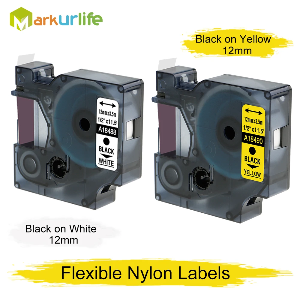 Nastri Per Etichette In Nylon Flessibile Da 5 Pezzi 18488 18490 Compatibile Per Dymo Rhino Ind Tape 12Mm Per Dymo Label Maker Rhino 4200 5200 6000