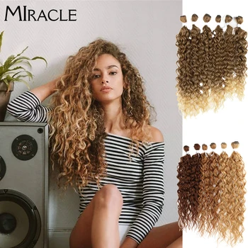 

Synthetic Hair Extensions Afro Kinky Curly Hair Bundles Ombre Blonde 24-28inch 6 Pcs Heat Resistant Curly hair For Black Women