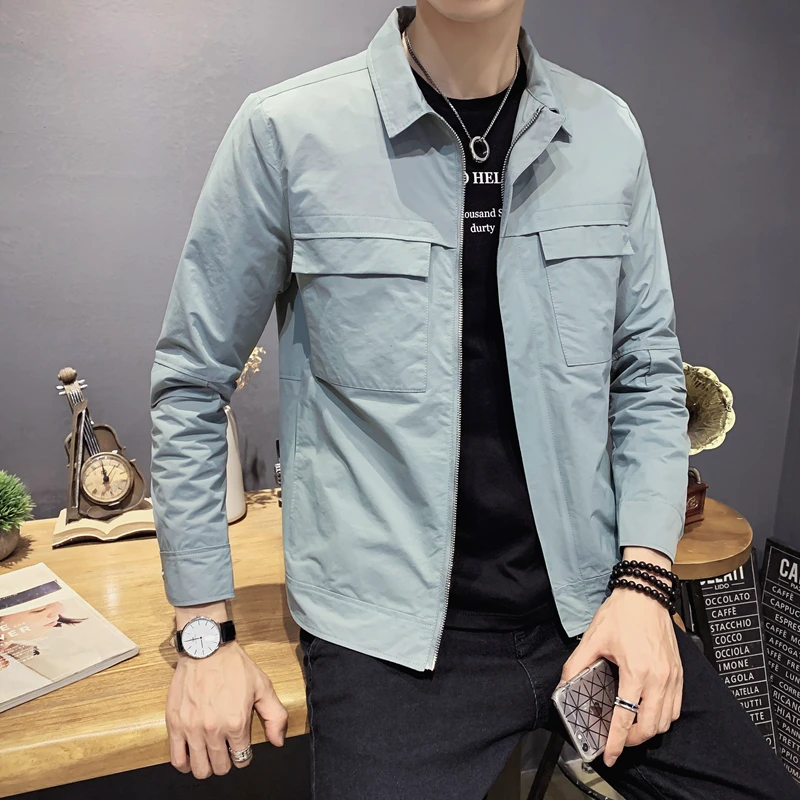 

2020 automne couture grande poche veste mâle mince beau tendance hommes coréen décontracté revers rétro outillage veste