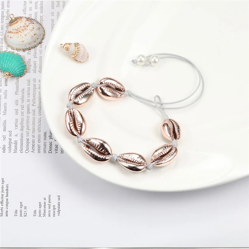 

Boho Fashion Rose Gold Cowrie Shell Bracelet for Women Handmade Rope Chain Seashell Bracelets Anklet Summer Beach Jewelry Gifts
