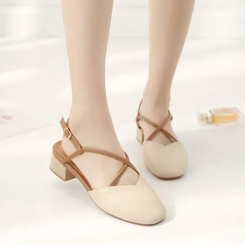 

2019 Summer New Style CHIC Retro Semi-high Heeled Mary Jane Sandals Cross Straps Chunky-Heel Online Celebrity WOMEN'S Shoes Gran