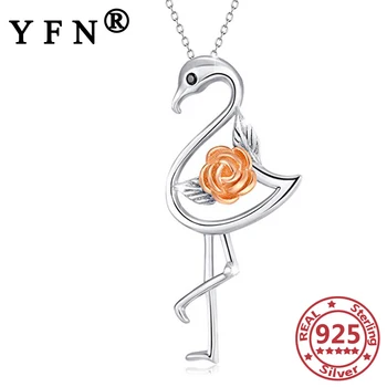 شراءYFN 925 فضة فلامينجو ارتفع القلائد 925 الفضة امرأة قلادة قلادة فتاة هدايا التخرج هدايا المرأة مجوهرات