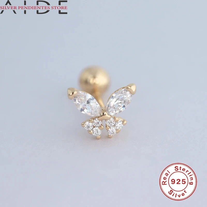 

AIDE Creative Butterfly Stud Earrings Female S925 Sterling Silver Spiral Column Zircon Earrings For Women Gold Piercing Jewelry