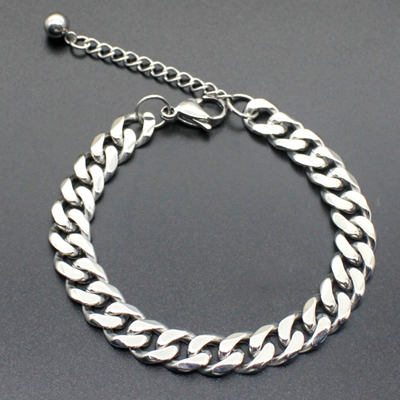 Серебряный браслет из нержавеющей стали с бусинами, мужские кубинские звенья, цепочка на руку, аксессуары, подарки для мужчин, парные очаровательные браслеты
