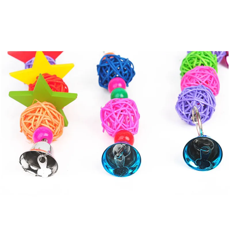 1pc 3 Kinds Parrot Rattan Toys Bird Supplies Hanging Cage Bird Toys Rattan Beads Bell String Hand Woven Pet Accessories