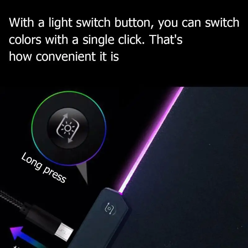 RGB светящийся негабаритный игровой коврик для мыши USB Красочный светящийся компьютерный коврик для клавиатуры Нажмите 3 секунды светильник, чтобы включить и выключить