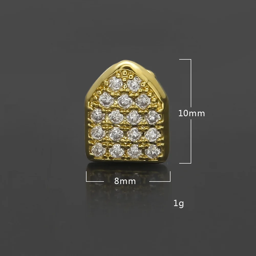 

Hip Hop Gold Color Micro Pave CZ Cubic Zirconia Copper Single Teeth Grillz