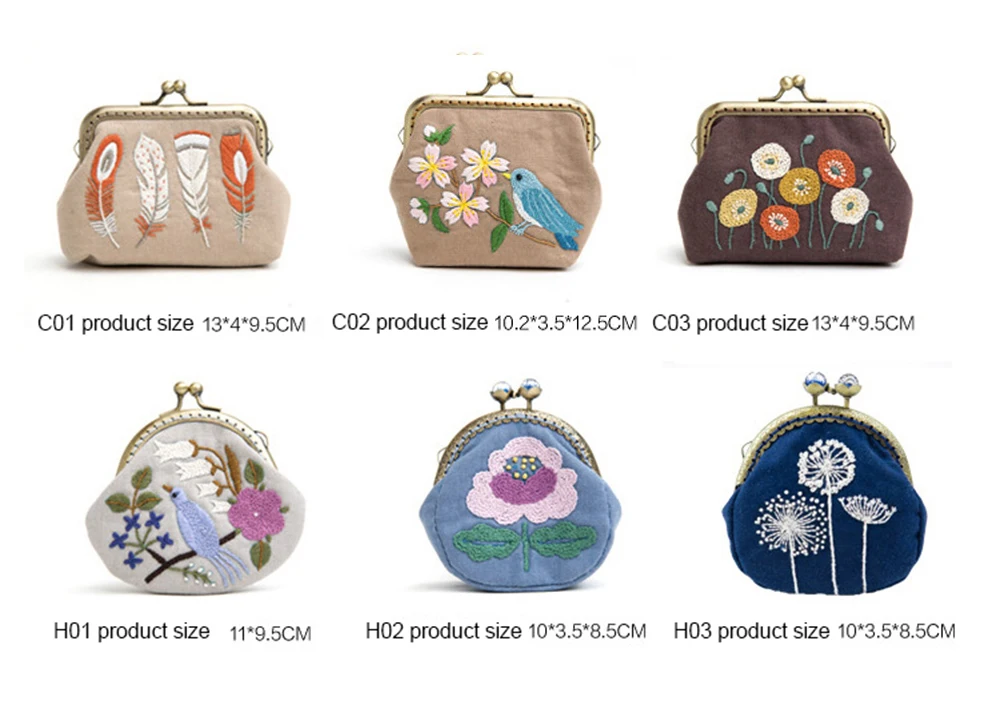 DIY Ribbon Flowers Embroidery Wallet for Beginner Needlework Kits Cross Stitch Series Arts Crafts DIY Coin Purse Sewing Kit-11