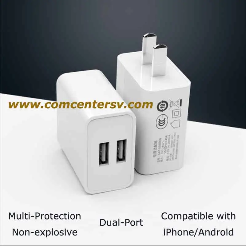 Двойной порт AC настенное зарядное устройство USB 5V 2A для iPad iPhone Android US Plug